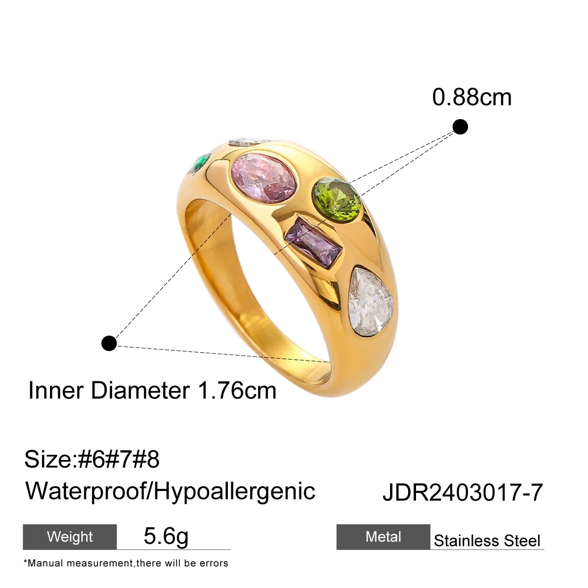 18k gold plating Cubic Zirconia Diamonds Stainless Steel Ring Waterproof jewellery.