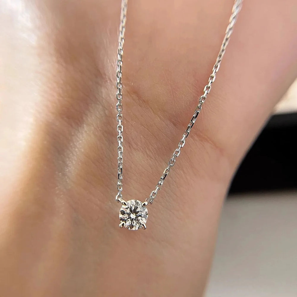 Mini 5mm/4mm D Moissanite Real 925 Sterling Silver Pendant Necklace Clavicle.