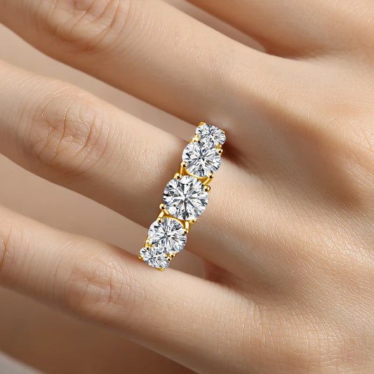 18k Plated 3.8CTW Genuine Moissanite Rings 5 Stones Sparkling 925 Sterling Silver.