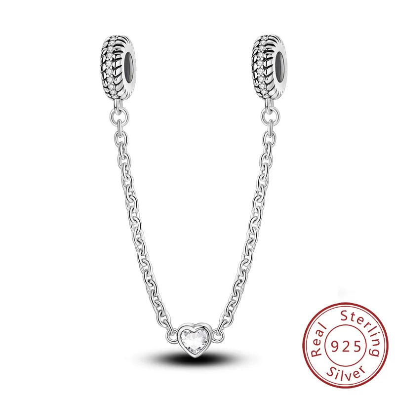 Safety Chain Fit Original 925 Sterling Silver Beads Moon Star Butterfly Heart shaped Jewellery Gift.