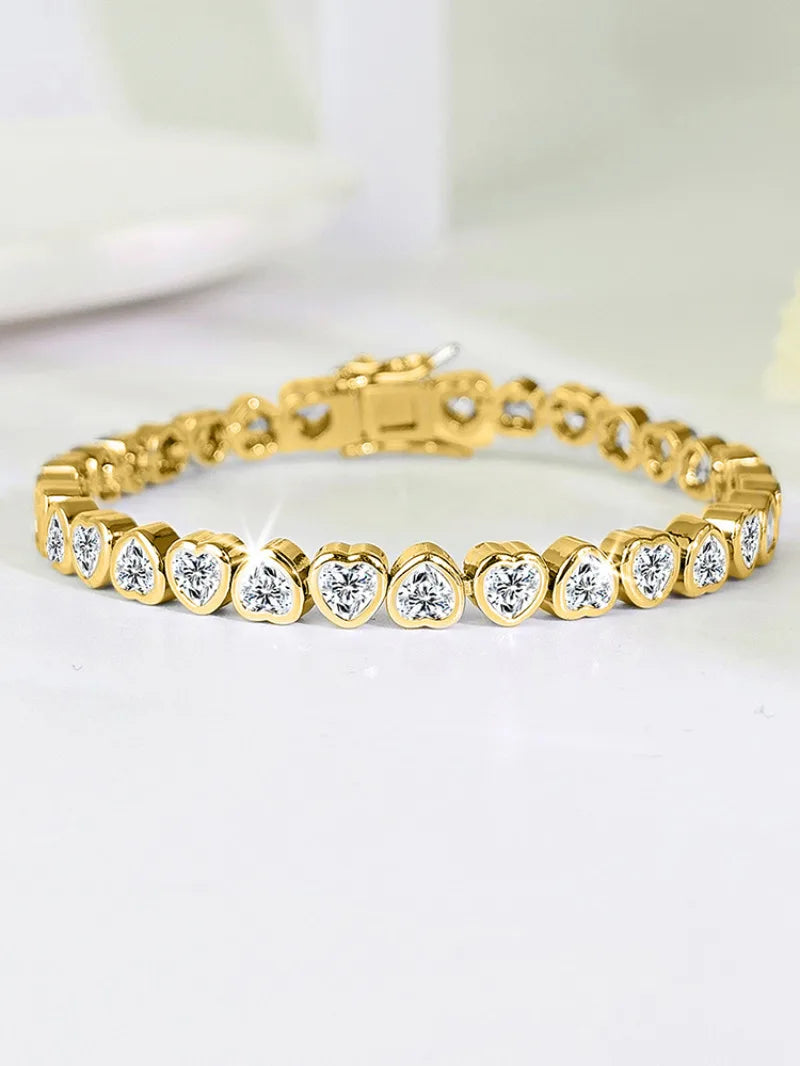 14K Gold Trendy Heart 4mm Lab Diamond Bangle Bracelet Jewellery Gift.