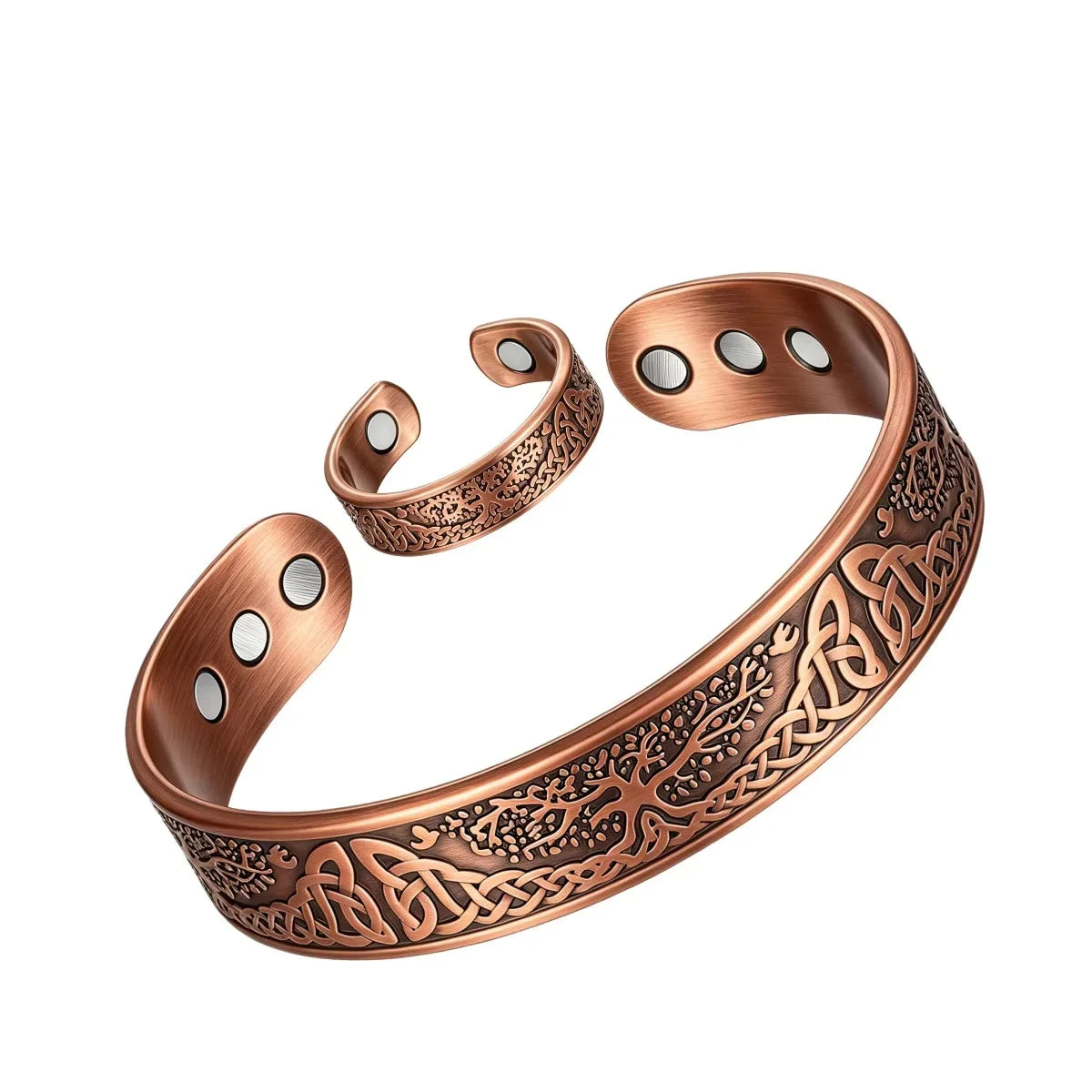 Copper Plating Retro Simple Double Ring Pattern Magnetic Energy Ring Bracelet Gift Set.