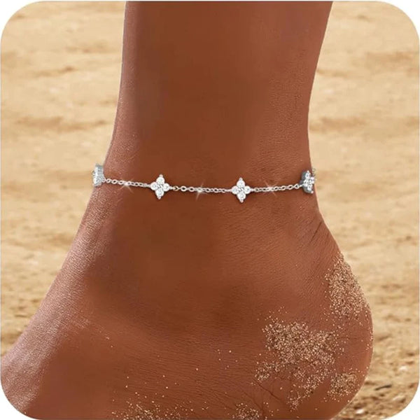 925 Sterling Silver Clover Design Ankle Bracelet Dainty Charm Chain Anklet Adjustable Flower Foot Jewellery. Alternate View