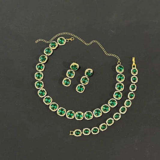 European and American necklace, earring, bracelet set, high-end bridal jewelry set, accessories suitable for daily wear at parti