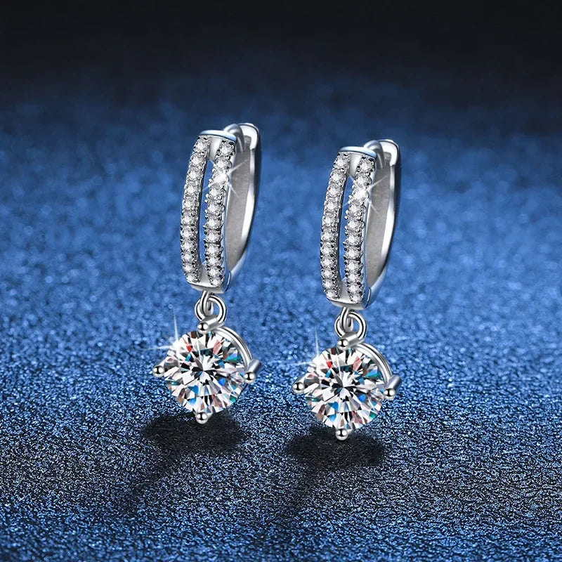 Luxury Solid White Gold Platinum Earrings moissanite earrings classic four claw D color 1 carat earrings.