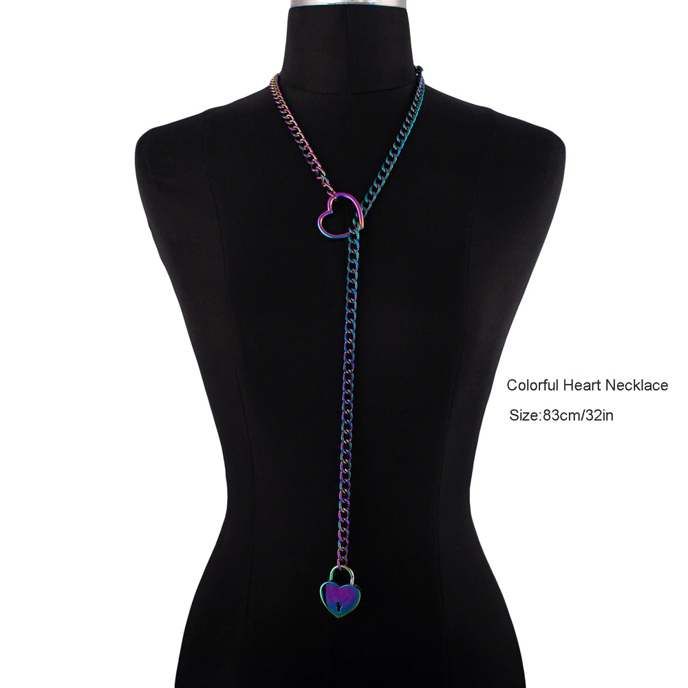 Heart Lock Slip Chain Necklace Love Chains Padlock Necklace.