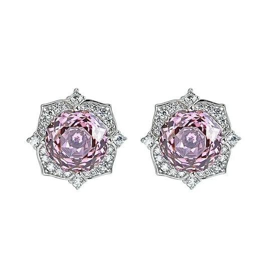 Millennium Purple Pink Flower 925 Silver Earrings Inlaid with High Carbon Diamond Light Luxury