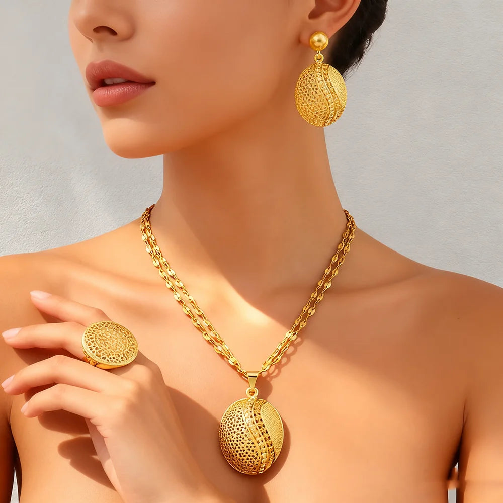 Gold plated color set, Necklace and earrings set for women high quality plated jewelry set.