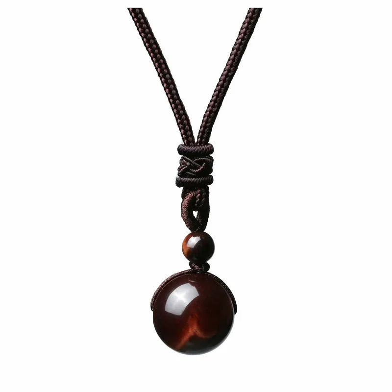 16 Mm Black Tiger Eyes Stone Necklaces with Adjustable Braided Rope Cords Natural Crystal Pendant.