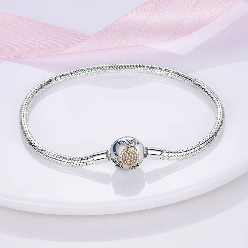 Bracelet Silver 925 Original Star Moon Sun Four Leaf Clover Green Zircon Bracelets Jewellery.