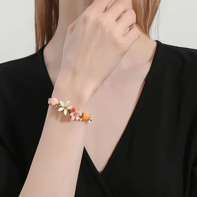 Bangle Handmade Flowers Fruit Series Enamel Bangle Adjustable Bangle Gift Jewelry.