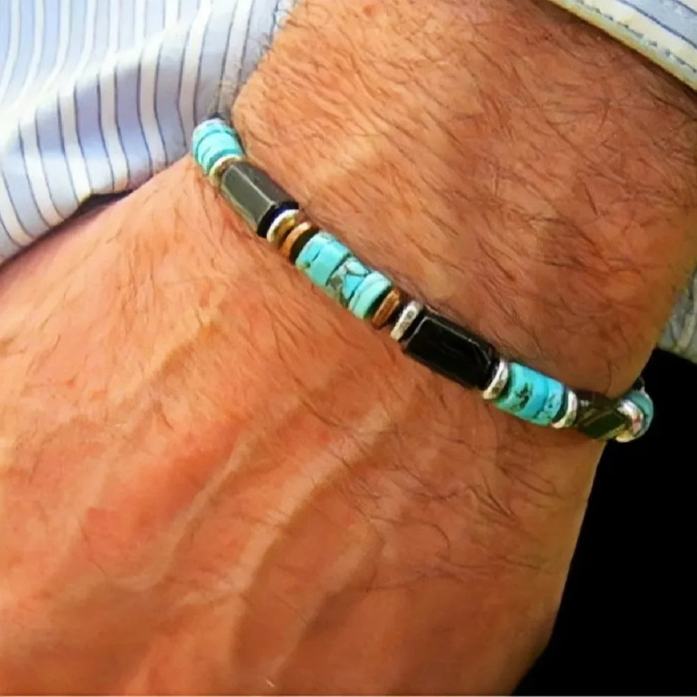 Imitation Natural Blue Stone Bead Bracelet Fashion Men Summer Jewellery.