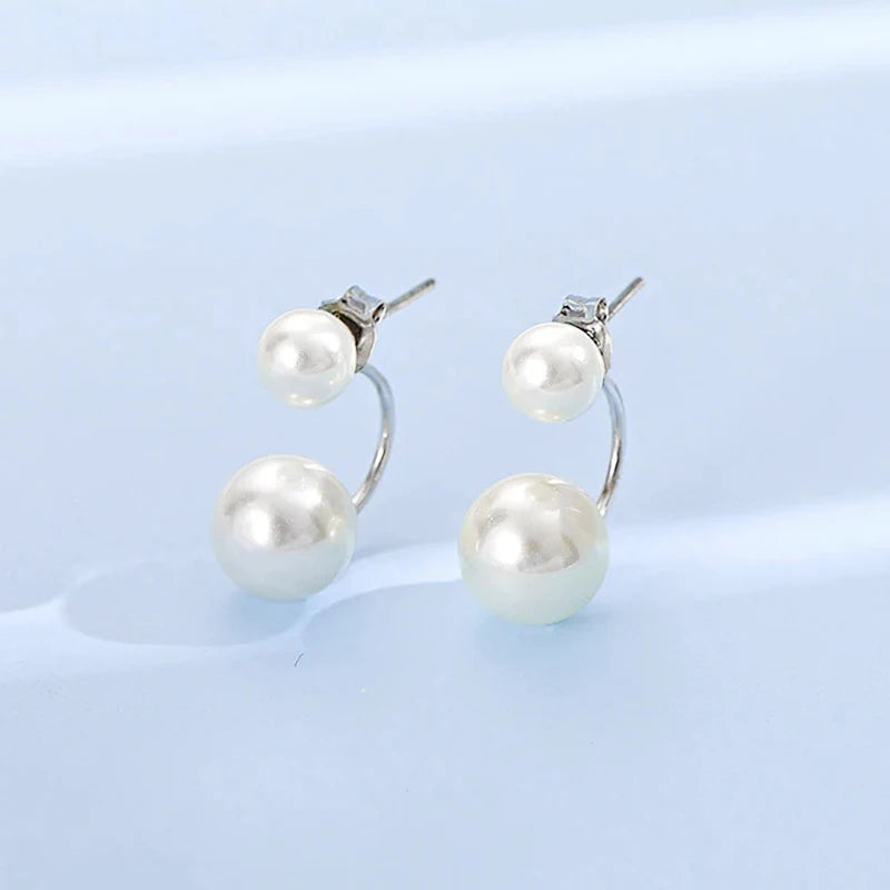 Double Imitation Pearl Earrings Creative Design Fashion Versatile Earring Jewellery.