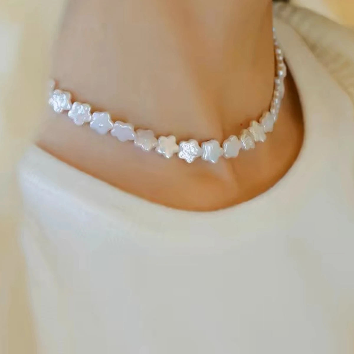 Colorful Natural Freshwater Plum Blossom Baroque Flower Pearl Necklace S925 Pure Silver Buckle Tail Chain.