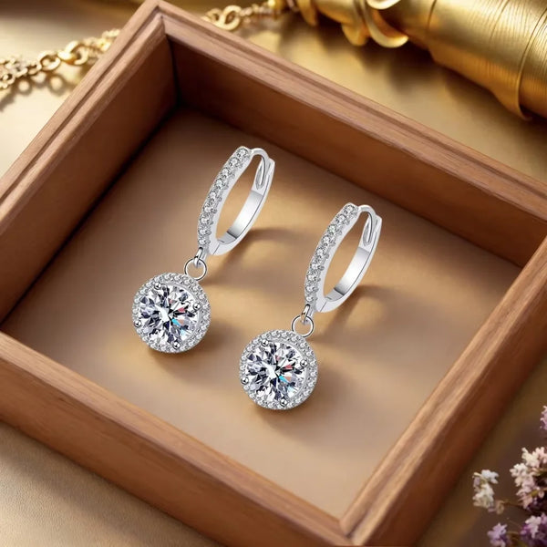 925 Sterling Silver Moissanite Round Earrings Luxury Evening Style. Alternate View