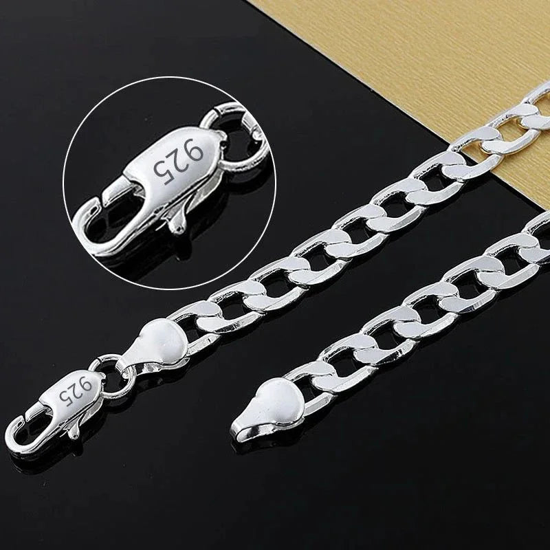 925 Sterling Silver Necklace, Classic 6MM Chain Luxury Jewellery Gifts.