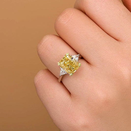 Luxury Yellow High Carbon Diamond 10ct Ring, Jewelry 100% S925 Silver Gold-Plated.
