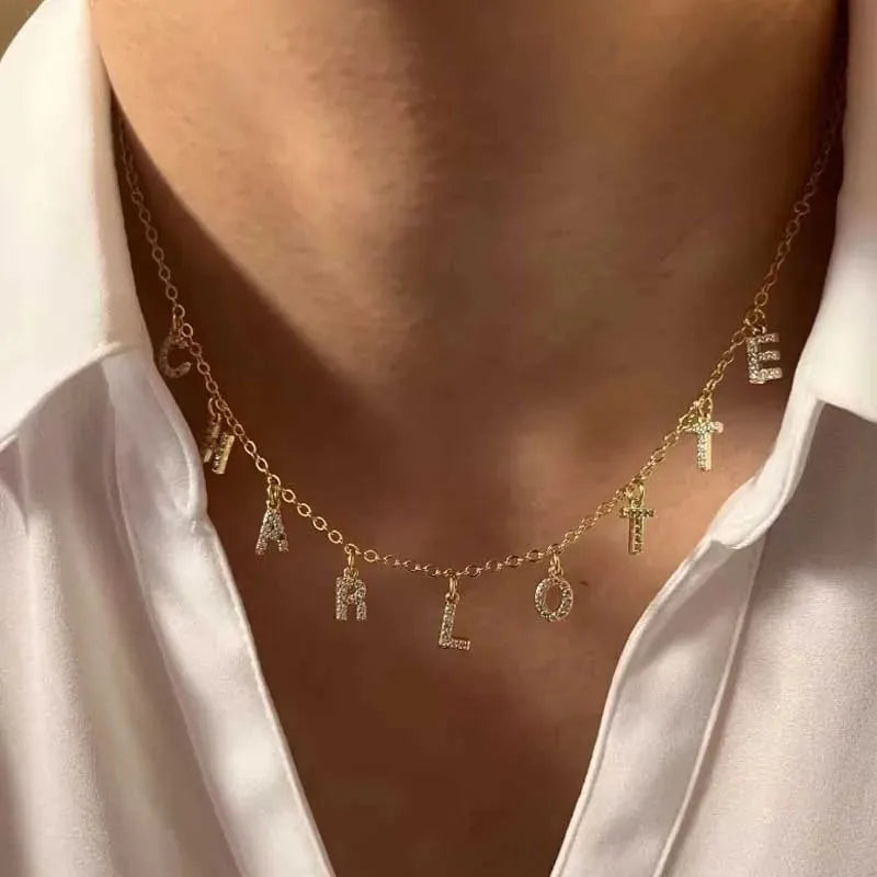 Personalized Initial Name Necklace Stainless Steel Alphabet Letter Pendant ,Initial Collar Statement Gift.