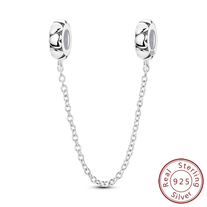 Safety Chain Fit Original 925 Sterling Silver Beads Moon Star Butterfly Heart shaped Jewellery Gift.