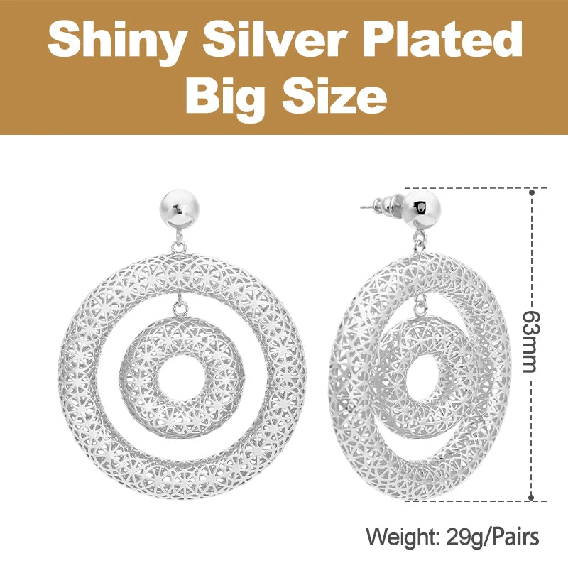Bicyclic Ring Hollowed Out Drop Earrings For Women Brass Gold Color Earrings.
