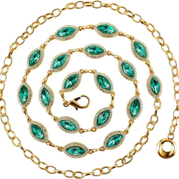 Crystal Belly Waist Chain Belt Gold Layered Belly Chain for Women - Red Green Rhinestone Diamond Body Chain Jewelry Alternate View