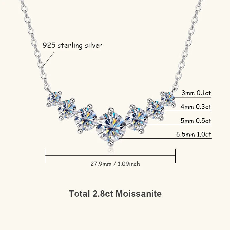 Moissanite Necklace D VVS1, D Color Sparkling Lab Diamond Luxury Necklaces 925 Sterling Silver with Certified.