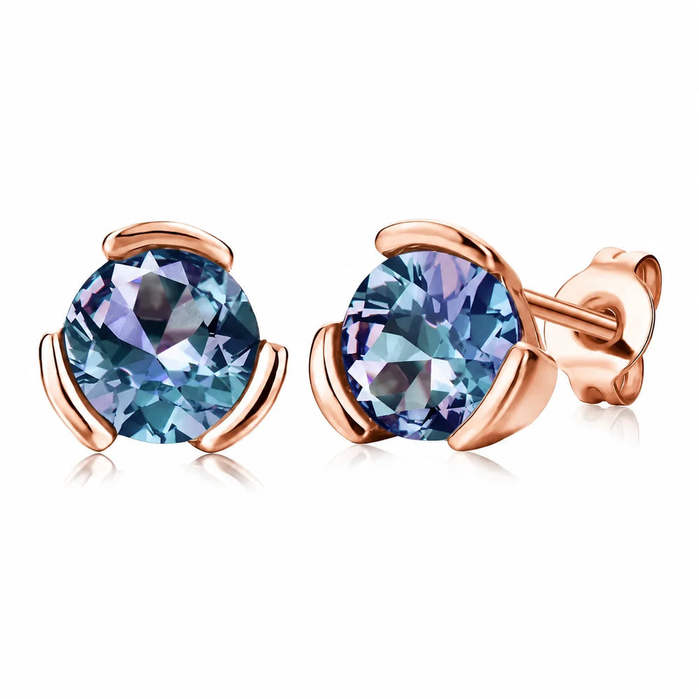 Round Cut Alexandrite Solitaire Stud Earrings 925 Sterling Silver Women Jewellery.