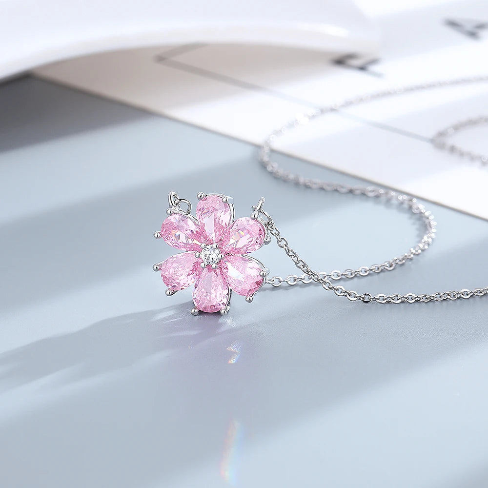 Pink Zircon Crystal Flower Pendant Fine Jewellery Sets.