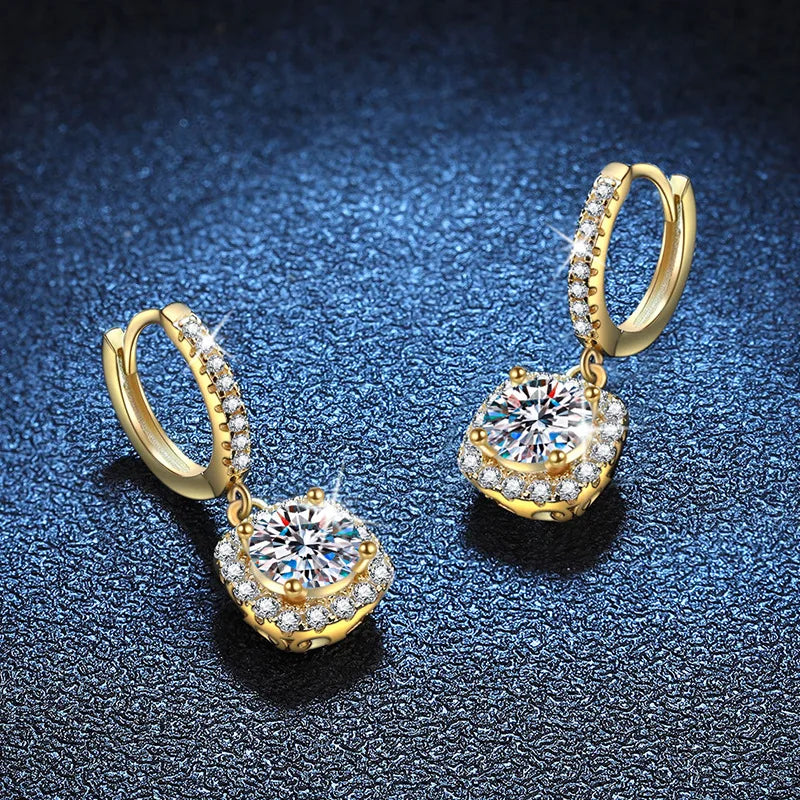 Luxury 100% Real 18k Gold Women's Classic Square Moissanite Earrings with Diamond Studs