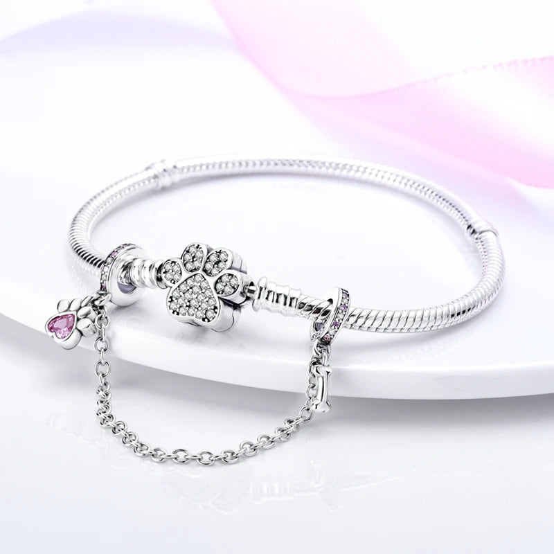 Safety Chain Fit Original 925 Sterling Silver Beads Moon Star Butterfly Heart shaped Jewellery Gift.
