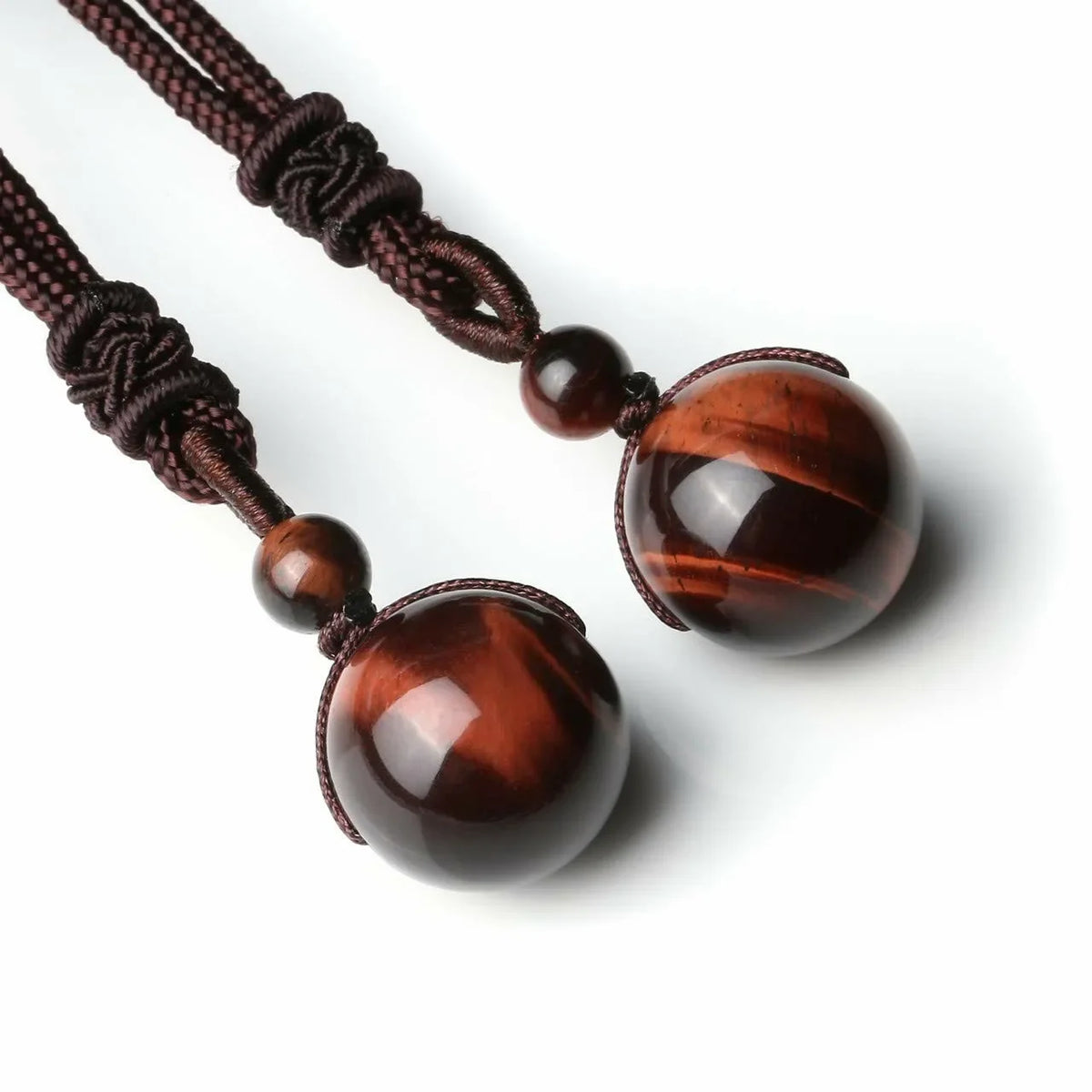 16 Mm Black Tiger Eyes Stone Necklaces with Adjustable Braided Rope Cords Natural Crystal Pendant.