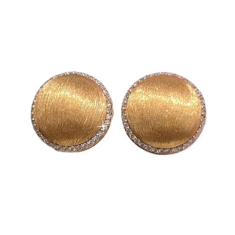 Classic high-end wire drawing inlaid diamond round earrings jewellery.