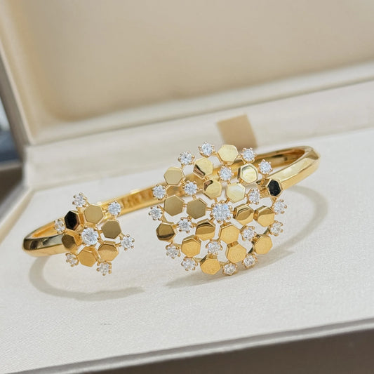 100% 925 Sterling Silver New Style Honeycomb Pave Zirconia Snowflake Bangle Bracelet For Women Fine Jewelry