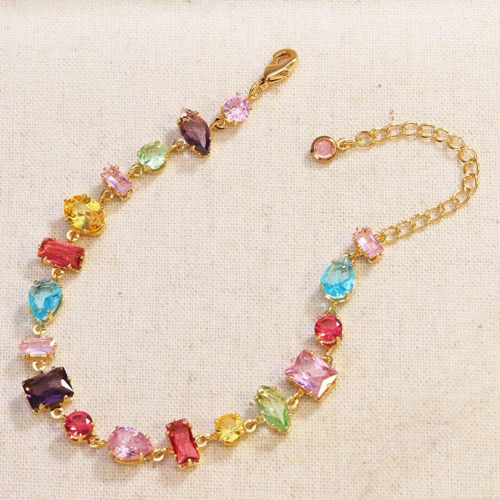 18K Gold Plated New Luxury Colorful Crystal Zircon Necklace Fashion Jewellery.