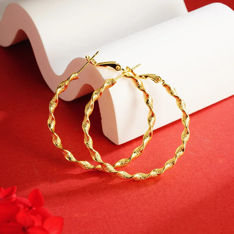 Luxury 24K 9999 Pure Gold Twisted Exaggerated Earrings Distinctive Earrings.