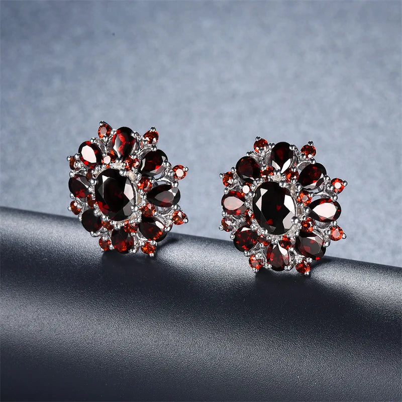 15 Carats Garnet Silver Earrings Natural Gemstone 925 Sterling Silver Fine Jewellery.