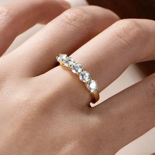 925 Sterling Silver Half Eternity Ring Round Cut D VVS1 Multi Color Moissanite Stackable Fine Jewellery.