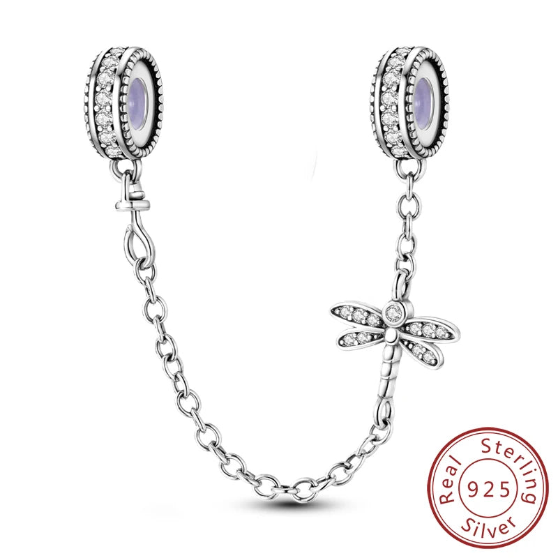 Safety Chain Fit Original 925 Sterling Silver Beads Moon Star Butterfly Heart shaped Jewellery Gift.