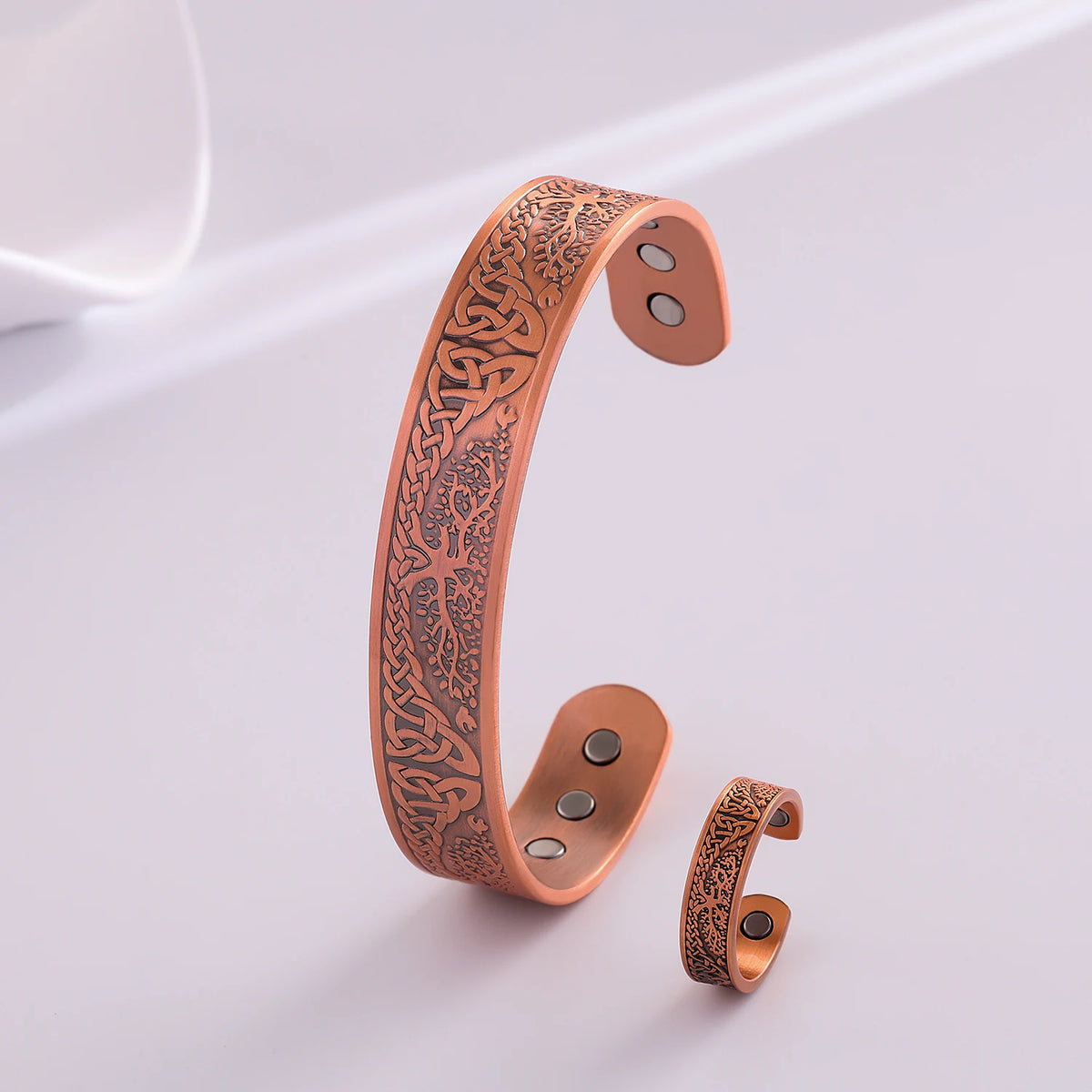 Copper Plating Retro Simple Double Ring Pattern Magnetic Energy Ring Bracelet Gift Set.