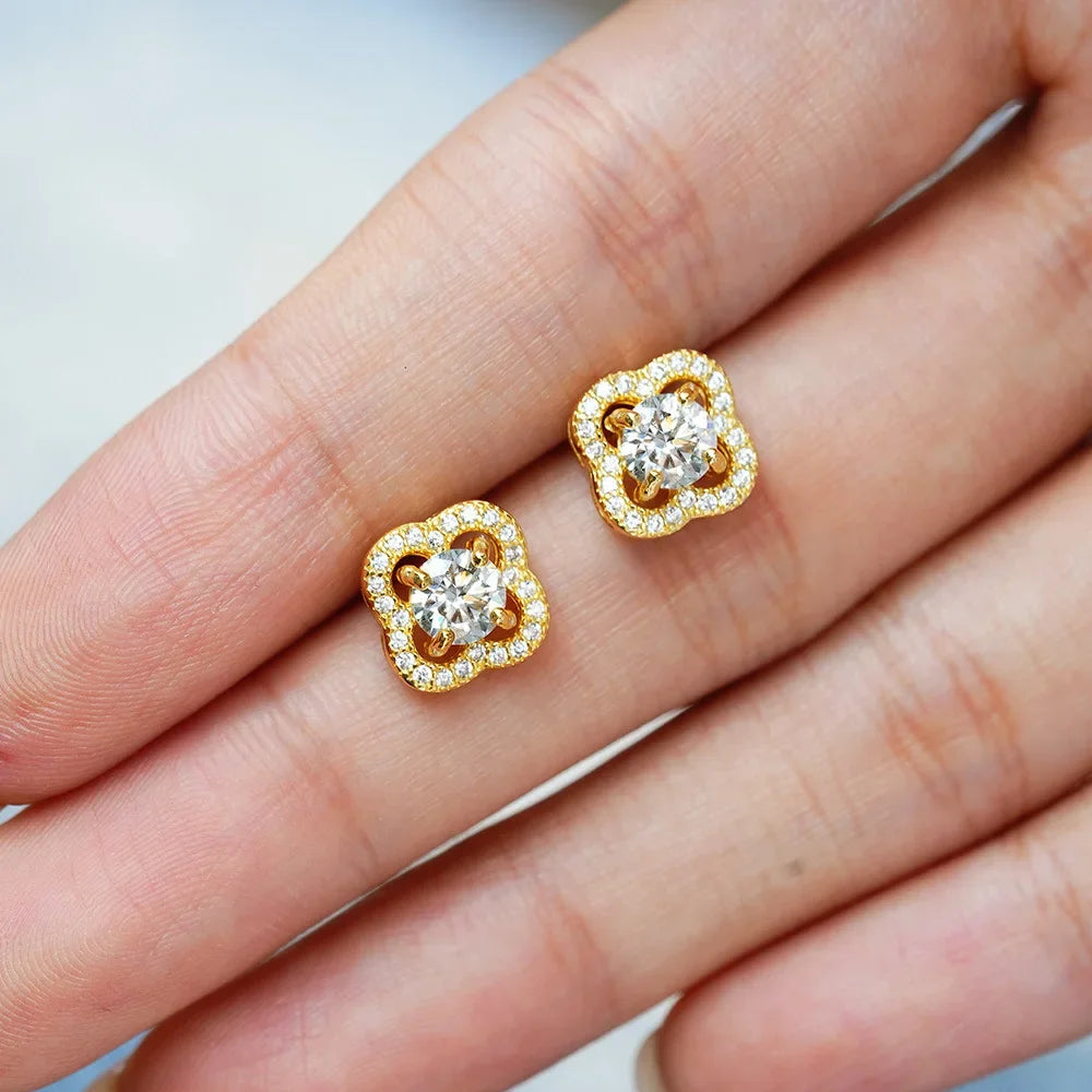 Luxury 100% Real 18k Gold Ring Moissanite Women's Stud Earrings Luxury Classic.