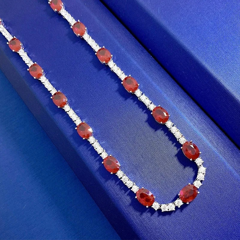 925 Sterling Silver Necklace Ruby Pendant Industrial Chic Gemstone Jewellery.