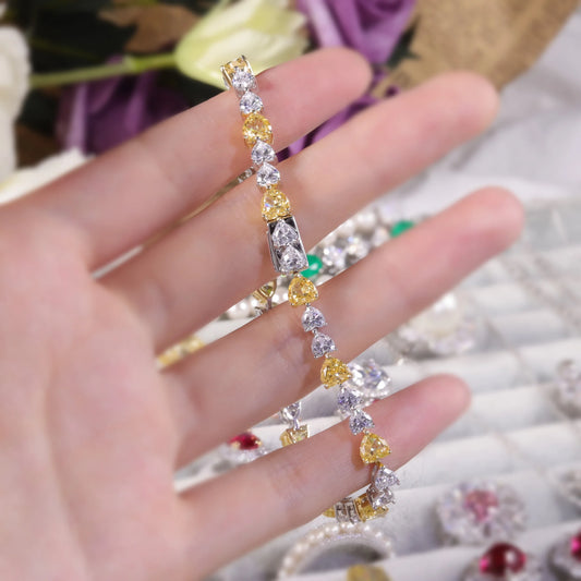 GEM'S BALLET Art Deco Diamond-fire CZ- Fancy Light Yellow Tennis Bracelet Sterling Silver 925 Fancy Party Wear Bracelet Gift
