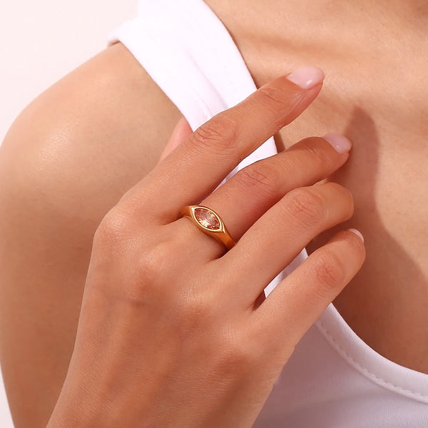 Horse Eye Zircon Seal Ring Colorful Hypoallergenic 316L Stainless Steel Alternate View
