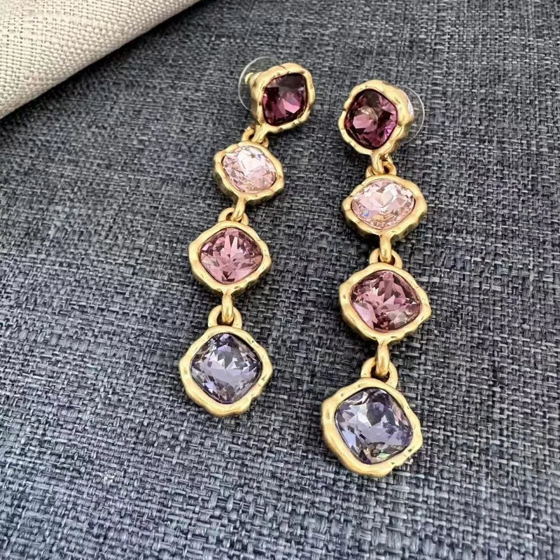 Fashion Jewellery Full Zircon Inlaid Colorful Glass Geometric Stud Earrings Elegant Accessory.