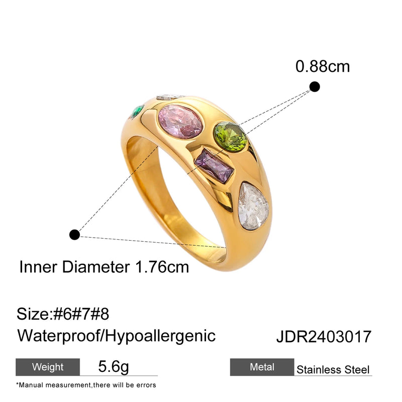 18k gold plating Cubic Zirconia Diamonds Stainless Steel Ring Waterproof jewellery.