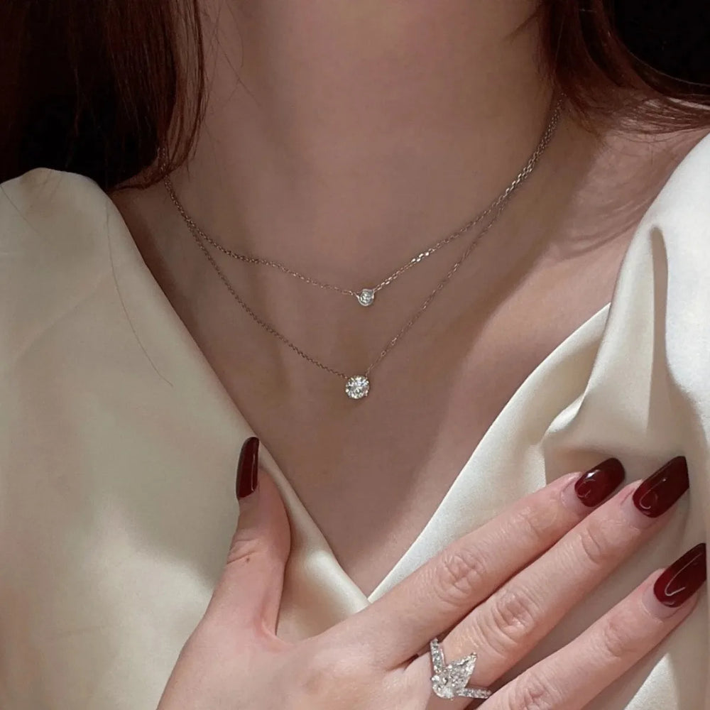 Mini 5mm/4mm D Moissanite Real 925 Sterling Silver Pendant Necklace Clavicle.