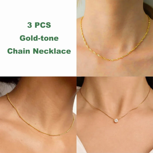 Stainless Steel Gold Plated Zircon Charm Anti Tarnish Round Clear Cz Stone Necklace Jewellery
