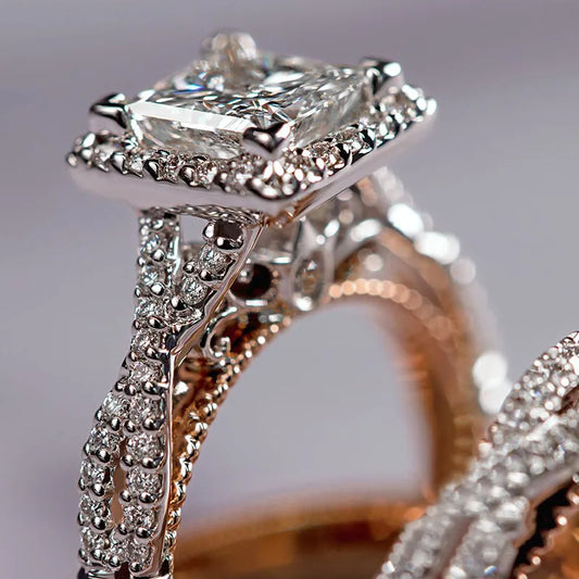 18K Rose Gold Couple Lab Diamond Ring sets Wedding band Rings for Women Men Engagement Jewellery.