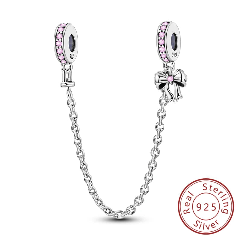 Safety Chain Fit Original 925 Sterling Silver Beads Moon Star Butterfly Heart shaped Jewellery Gift.