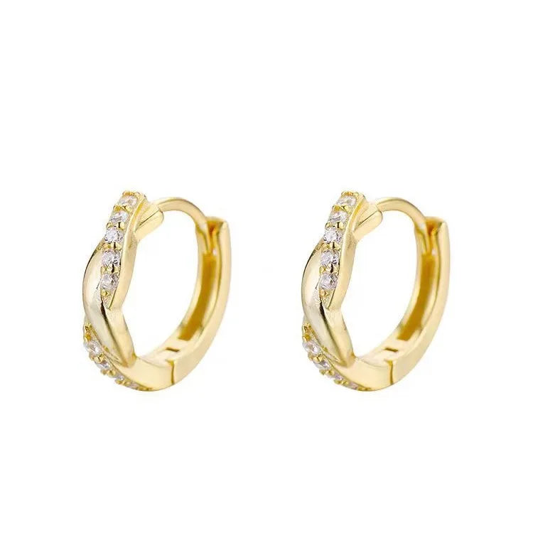 Luxury 24K Pure real gold Women's Diamond Twist Earrings